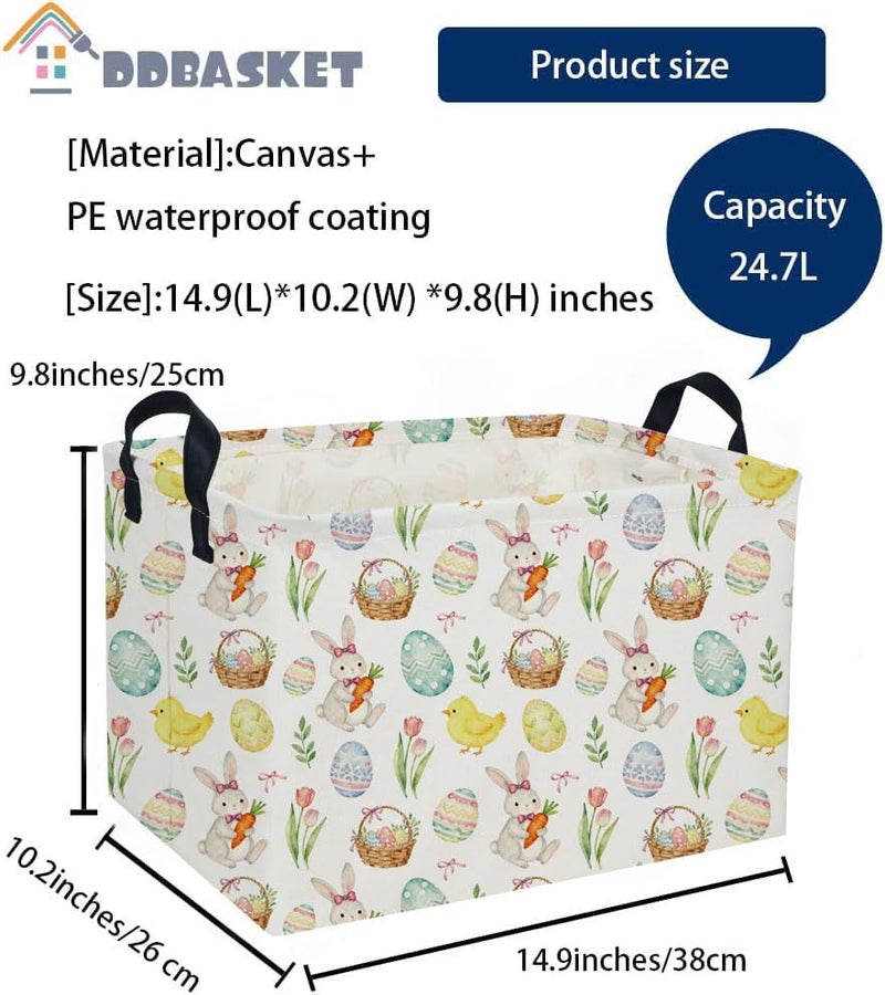 DDBASKET Easter Basket for Kids Easter Gift Basket Empty Baby Easter Basket for Boys and Girls Rectangular Toy Storage Basket Organizer Bin Box Cute Easter Egg Room Decor for Home(Easter Gift Basket) - Image 2